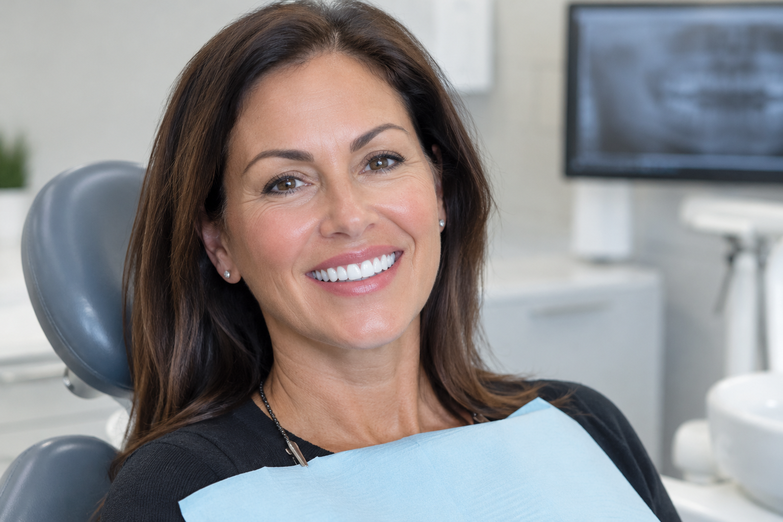 Happy patient in the dental chair at Dental Perfection