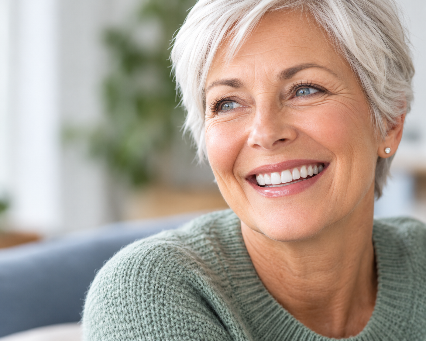 Smiling patient illustrating single dental implant treatment