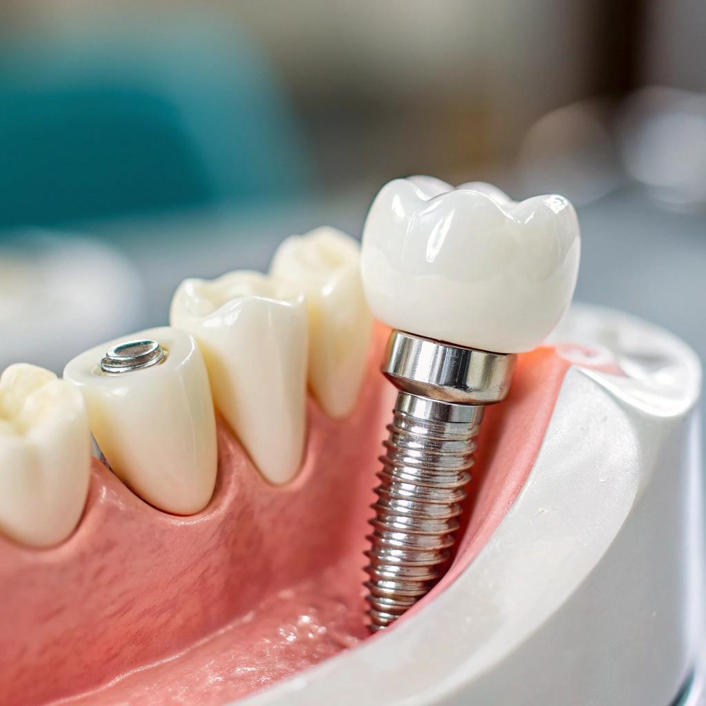 Dental implant with a fixed replacement tooth